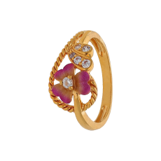 LUXE LADIES ZIRCON STONE GOLD RING WITH PINK FLOWER DESIGN